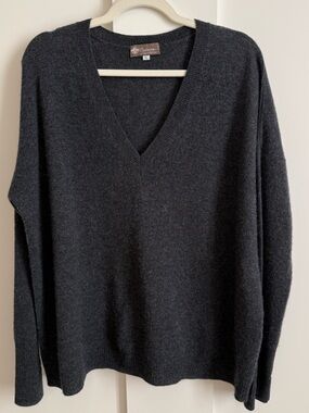 Cashmere Boutique Sweater Heather V neck Soft Plush Luxury Classic Knit XL